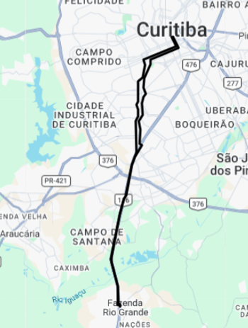 Trajeto da linha Fazenda e o Guadalupe (curitiba)