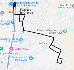 trajeto da linha Horários F16 – Nações I
